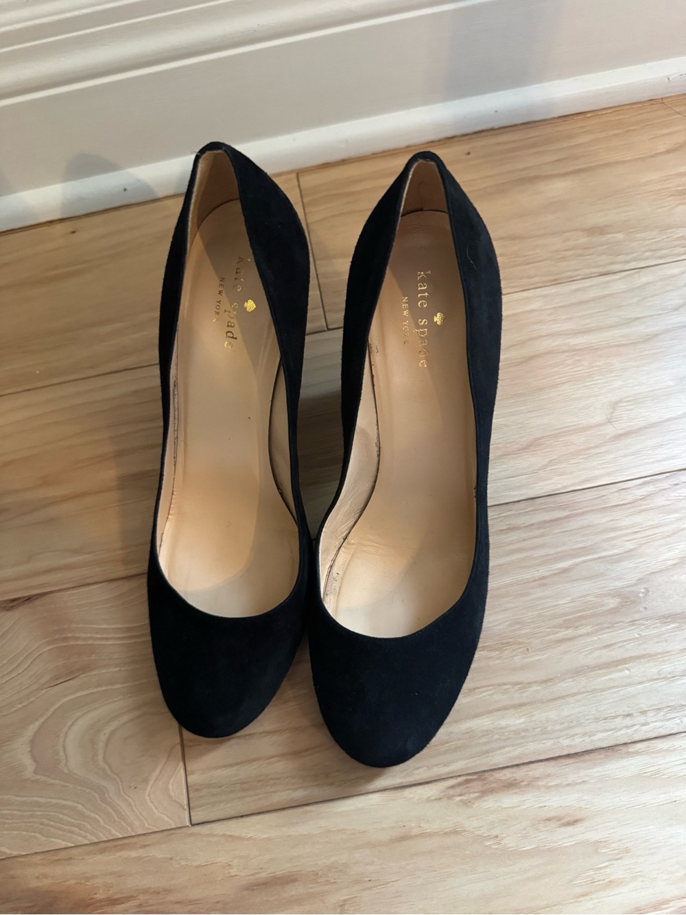 kate spade Black Suede Round-Toe Mid Heels